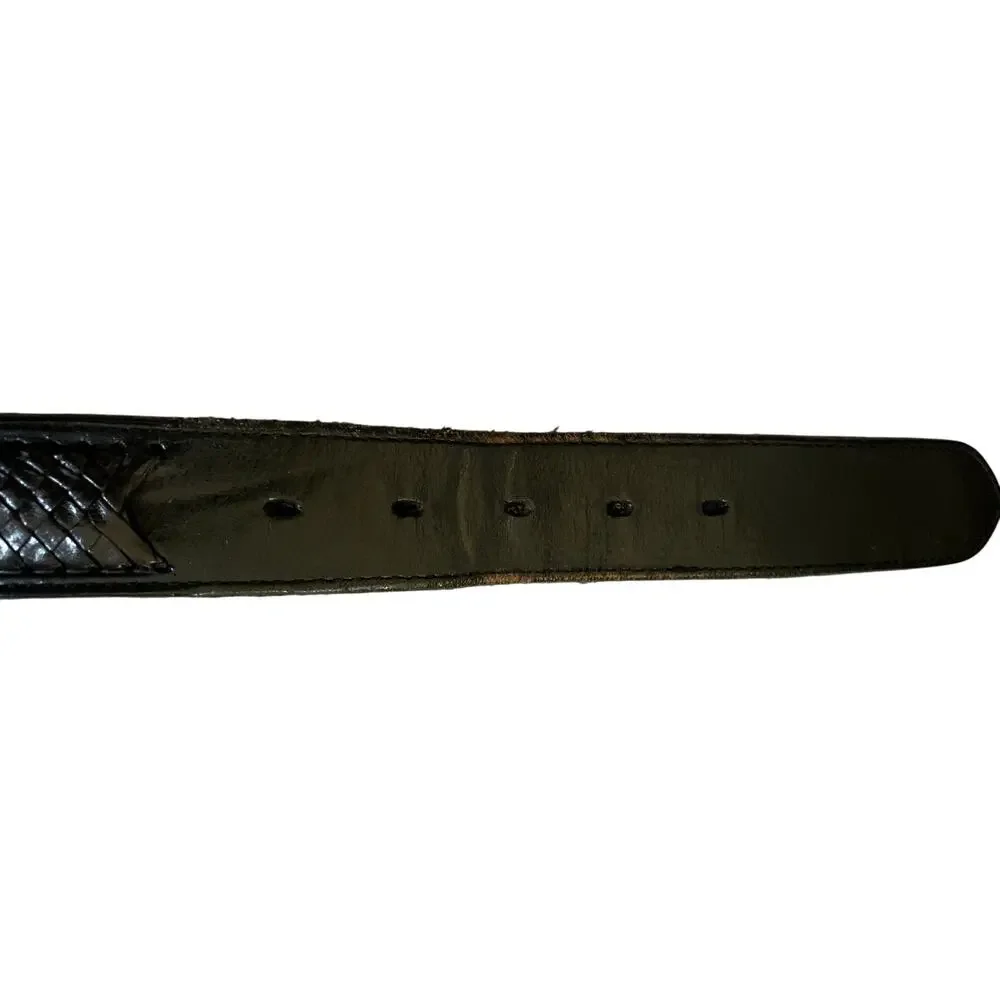 Vintage Black Braided Conch Inlay Leather Belt size Medium